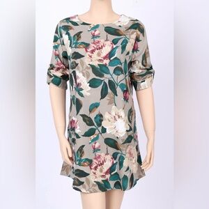Gray Cream Purple Floral Pattern Dress